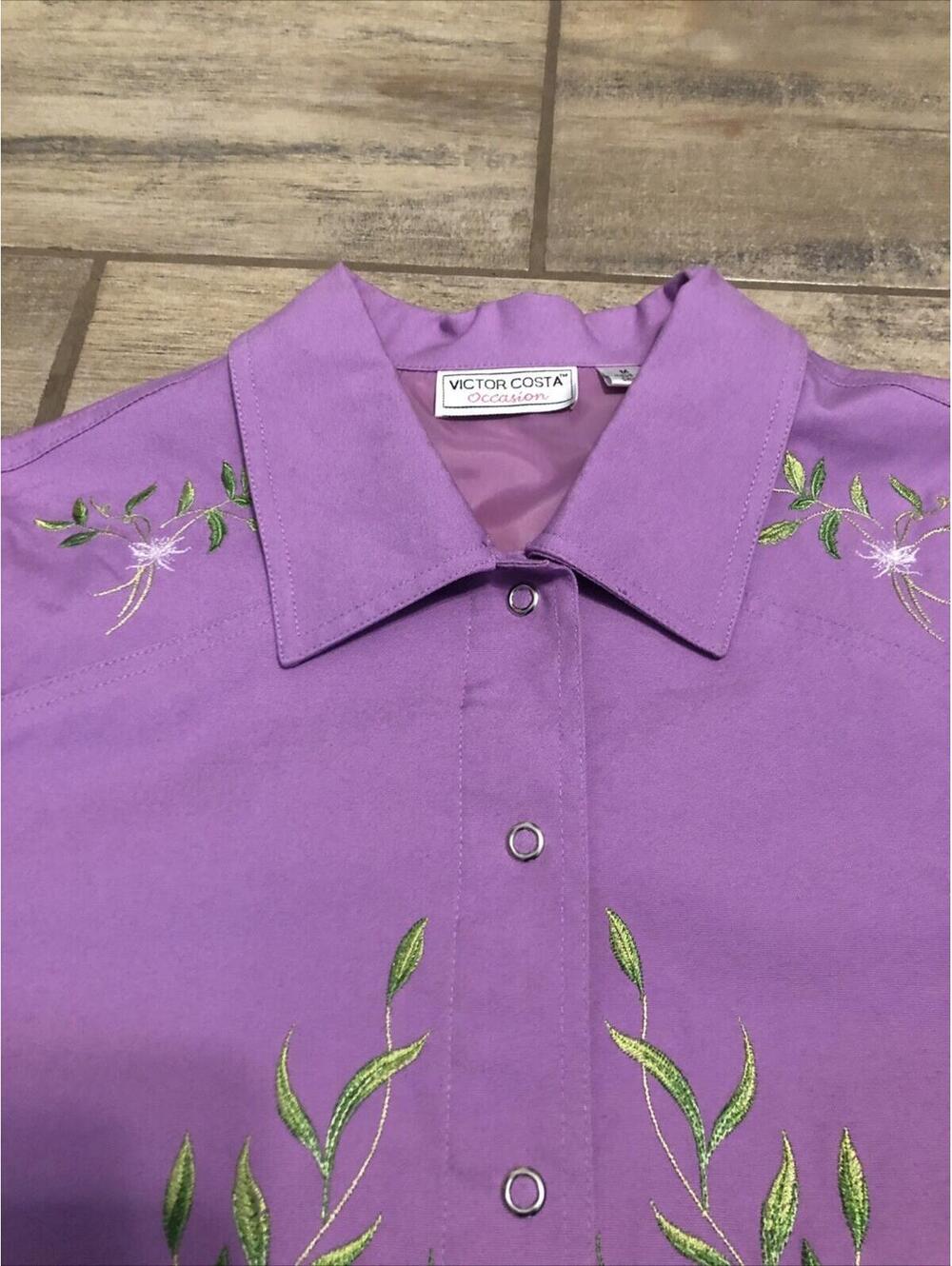 Vtg Victor Costa Womens Purple Denim/canvas Jacket Embroidered  Snap‎ Collared M - Picture 5 of 15